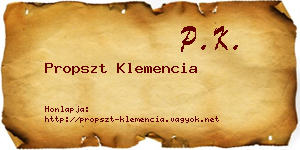 Propszt Klemencia névjegykártya
